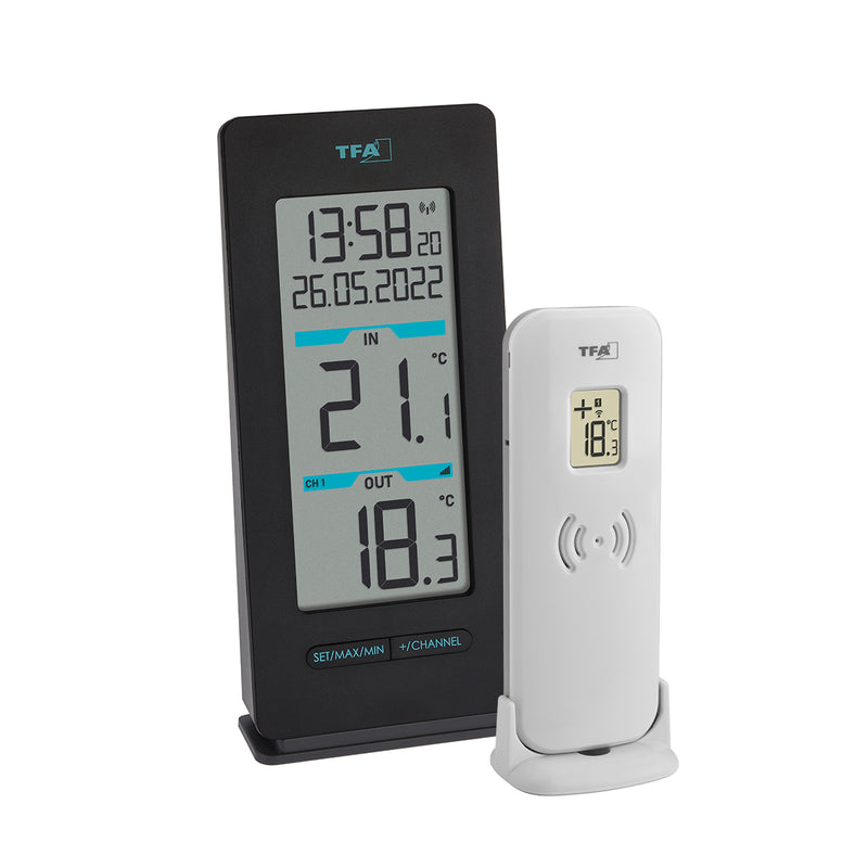 TFA Funk-Thermometer Buddy schwarz, für Innen- und Außentemperatur