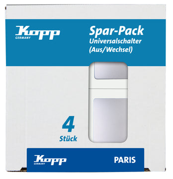 Kopp PARIS Aus-/Wechselschalter silber, 4 Stück Profi-Pack