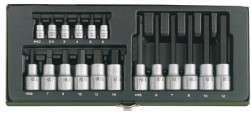 Proxxon Steckschlüsseleinsatz-Set Hex 1/4" + 1/2", 18-teilig