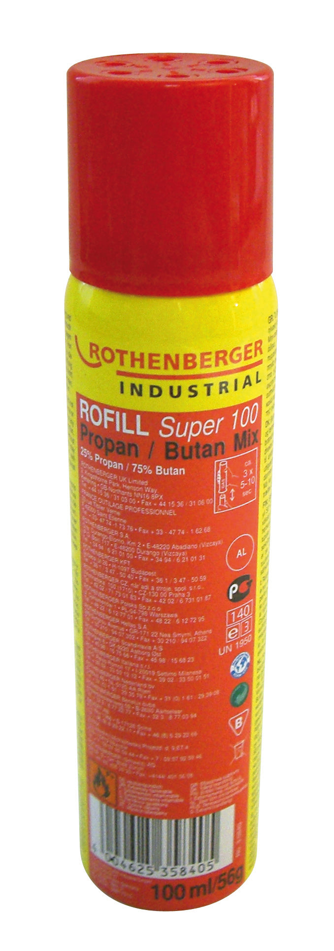 ROTHENBERGER RoFill Super 100 Butan-Gas-Nachfüllkartusche aus Aluminium