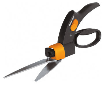 Fiskars Grasschere Servo-System, Bypass, Stahl, schwarz-oranger Griff