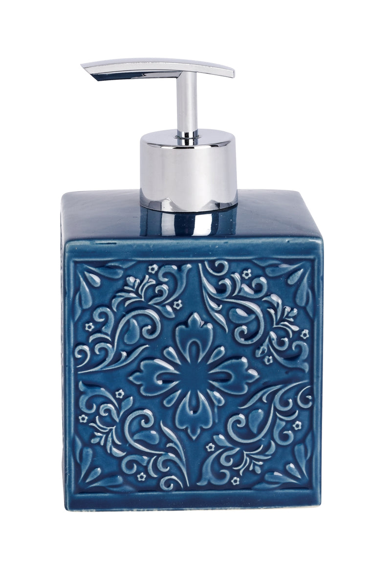 WENKO Cordoba Seifenspender Keramik in Blau, B x H x T 8,5 x 13 x 8,5 cm