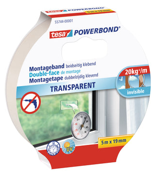 tesa Powerbond TRANSPARENT Montageband beidseitig klebend, transparent (19 mm x 5 m)