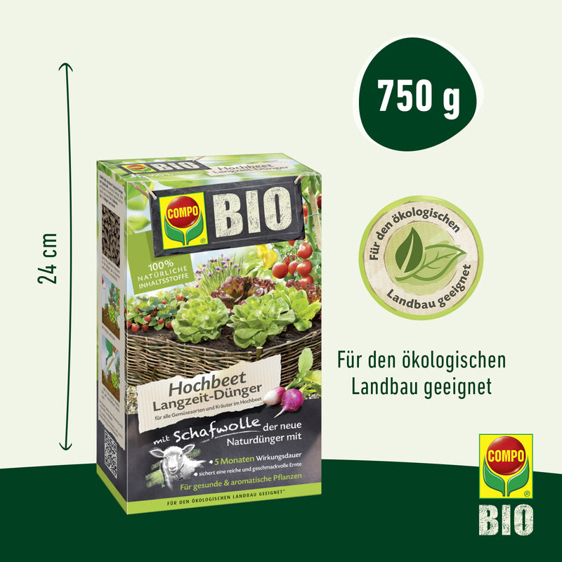 COMPO BIO Hochbeet-Dünger mit Schafwolle, organischer Feststoffdünger 0,75 kg