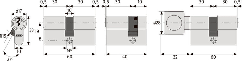 ABUS E20 Profilzylinder Knaufzylinder in vernickelt-matter Oberfläche