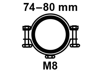Schütte Rohrschelle schallgedämmt 74–80 mm mit M8 Gewindemuffe, silber