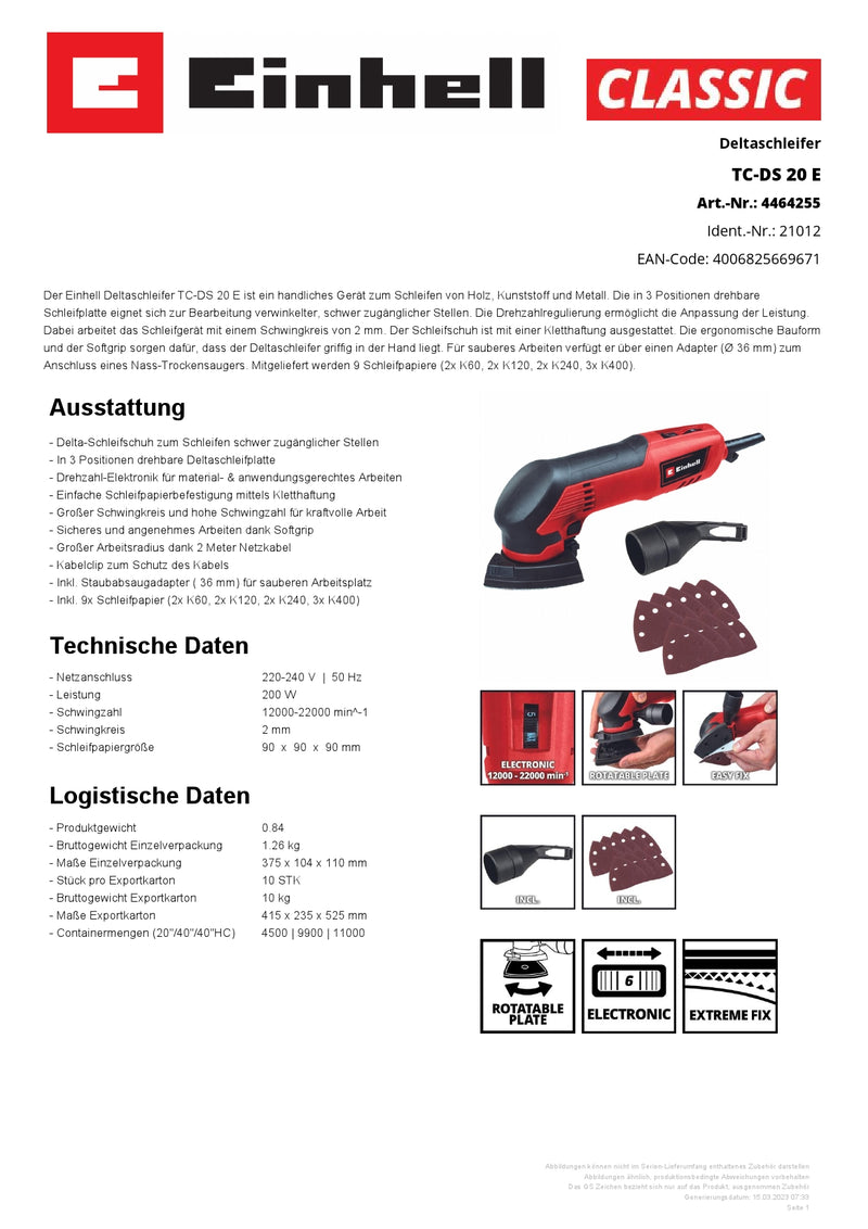 Einhell TC-DS 20 E Deltaschleifer