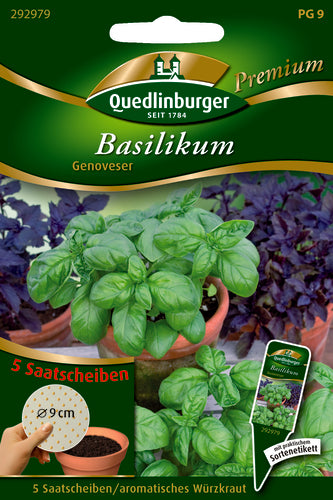 QUEDLINBURGER SAATGUT Basilikum „Genoveser“ PG 9 Premium Saatscheibe