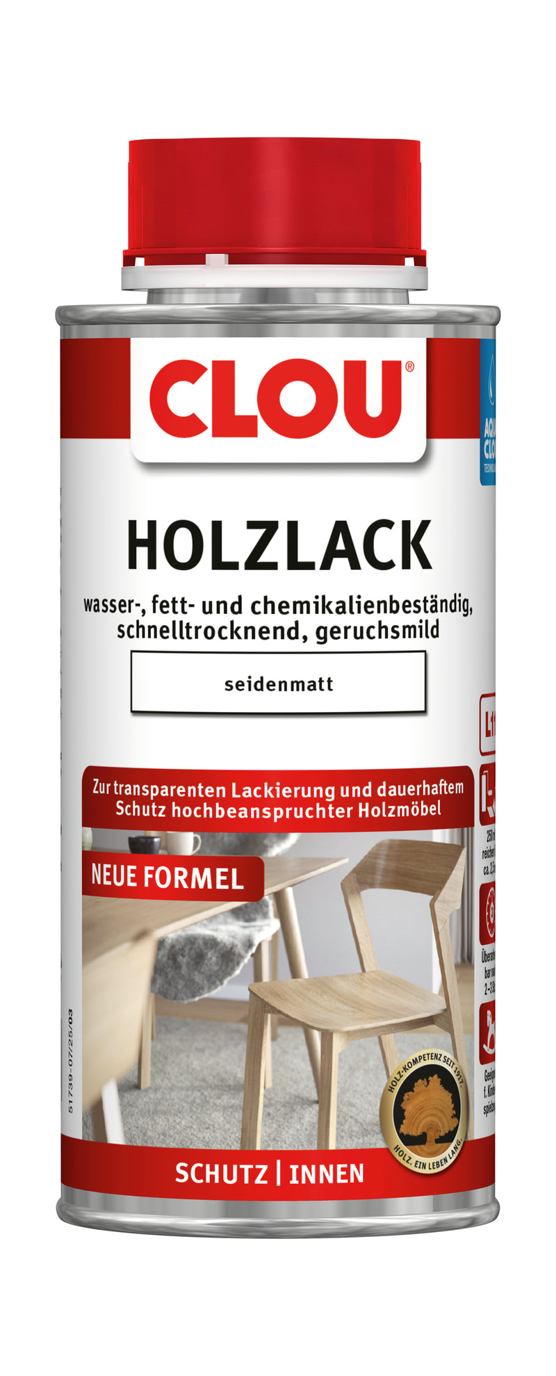 CLOU Holzlack Aqua sm. L11 transparent, Klarlack für innen