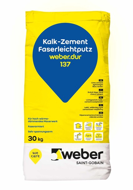 weber.dur 137 Kalk-Zement-Faserleichtputz 30 kg naturgrau, 1 mm