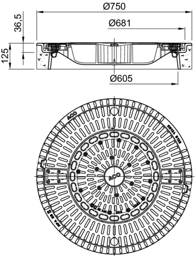 ACO Schachtabdeckung SAKU Kunststoff/Beton rund, für Revisionsschacht DN 600