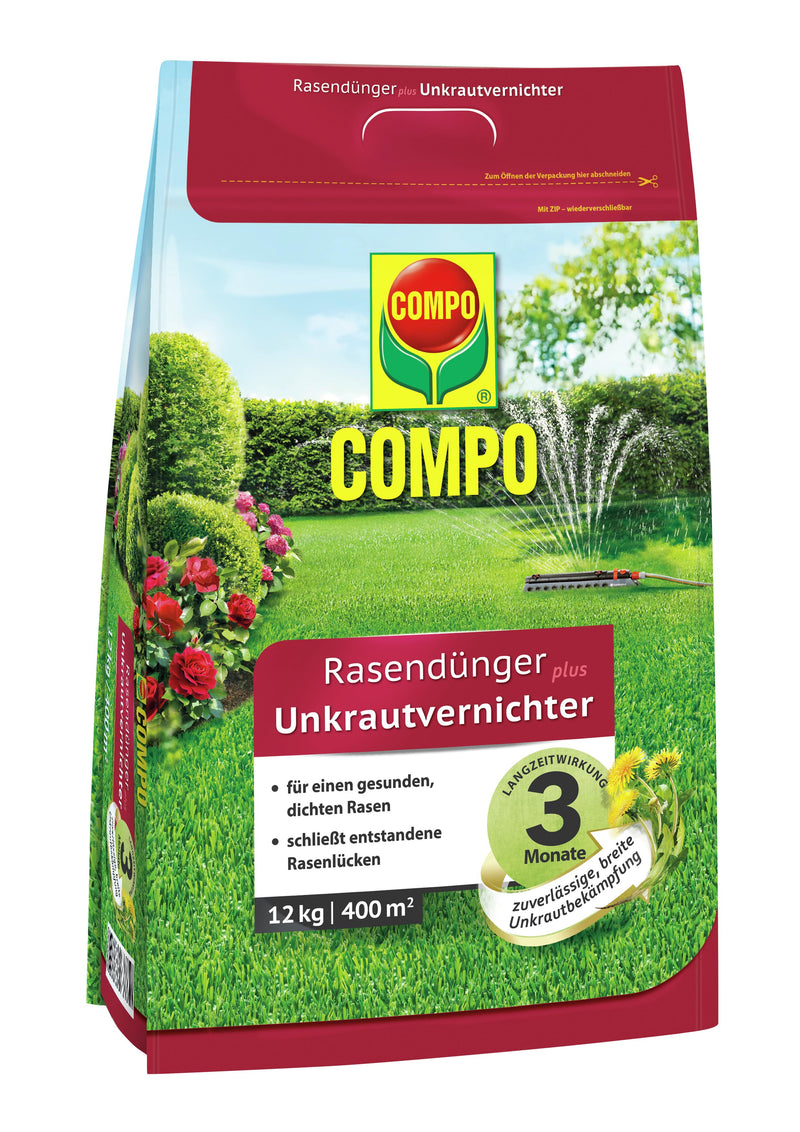COMPO Rasendünger plus UV mit Unkrautvernichter, für Rasen