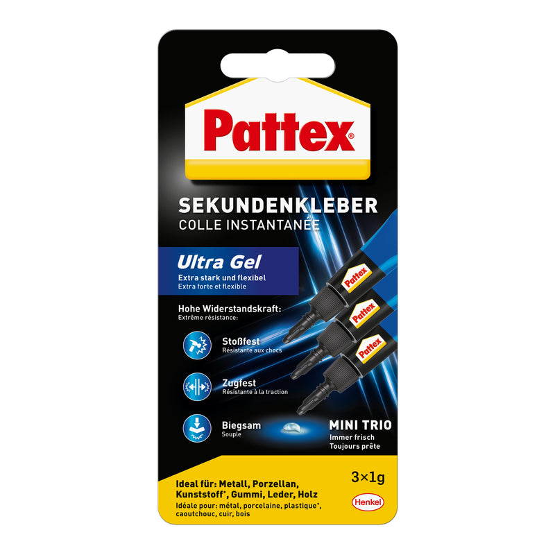 Pattex Sekundenkleber Mini-Trio Gel, 3x1 g, Gel-Ausführung