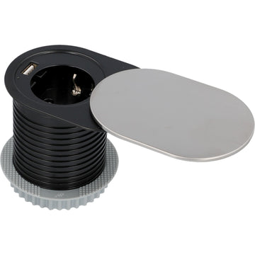 UNITEC Einbausteckdose Schuko mit USB, Tischplattenmontage