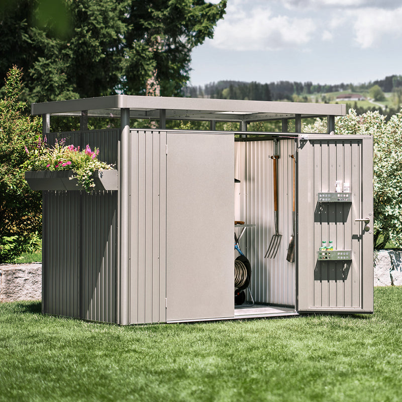 Biohort Gerätehaus HighLine H2 (275 × 195 × 222 cm) Silber-metallic Doppeltür