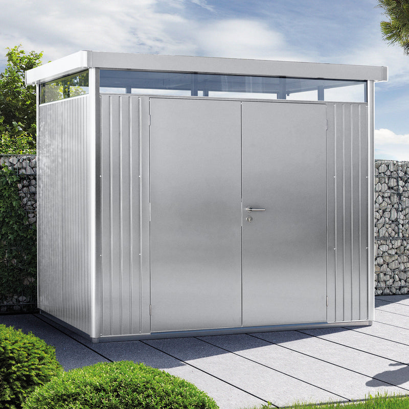 Biohort Gerätehaus HighLine – Ausführung Hargassner – Ansicht, h2 silber-metallic image 4 3