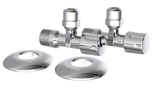 Schütte Eckventil verchromt 1/2" AG x 3/8" AG x 10 mm Q (2 Stück) mit Schubrosette