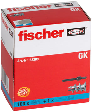fischer Gipskartondübel GK aus Nylon, inkl. 1 Setzwerkzeug, 100 Stück