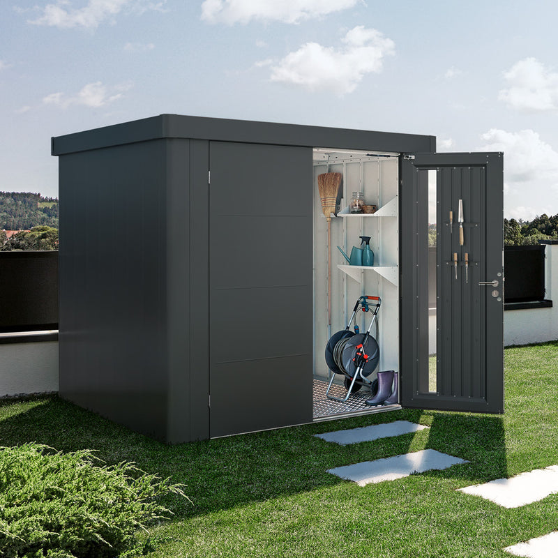 Biohort Gerätehaus Neo Gr. 2B (236 × 236 × 222 cm) Dunkelgrau-metallic Doppeltür