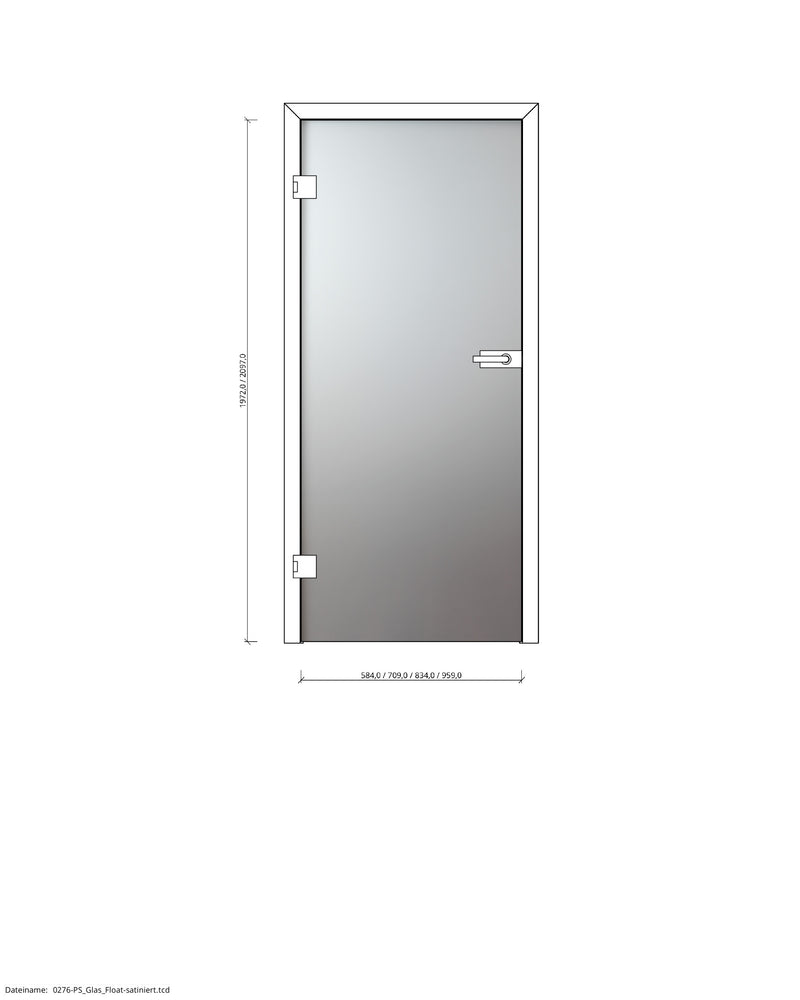 ZL RHEINLAND Float satiniert ESG 709 x 1972 x 8 mm, Innentür 1-flügelig