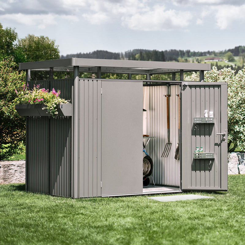 Biohort Gerätehaus HighLine H2 (275 × 195 × 222 cm) Quarzgrau-metallic Doppeltür