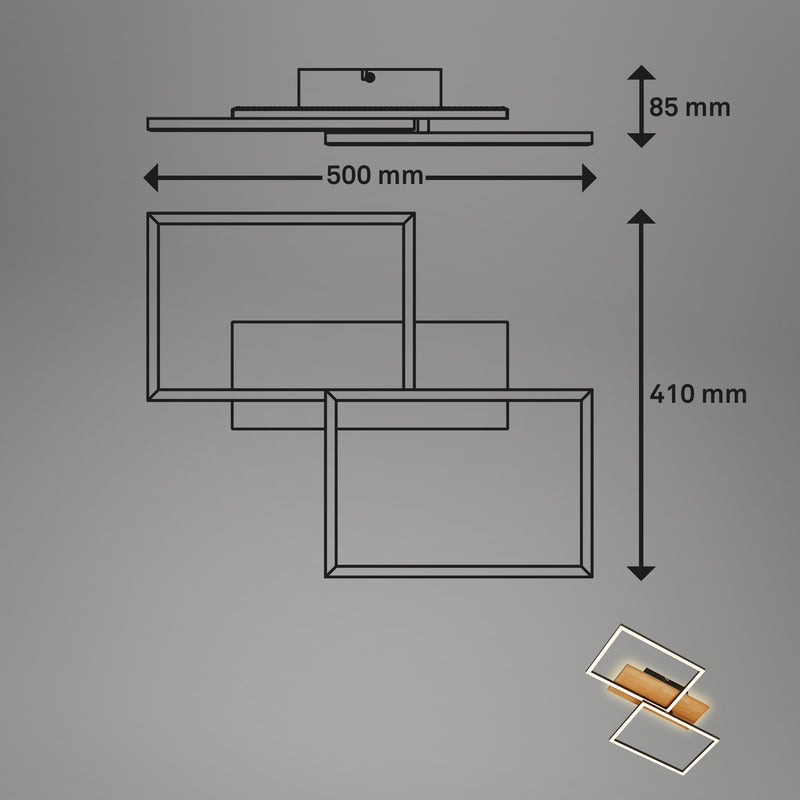 BRILONER Leuchten Deckenleuchte LED in Schwarz mit Holz, 30 W