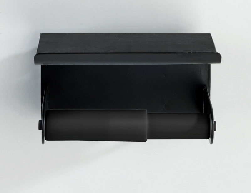 WENKO Classic Plus Toilettenpapierhalter mit Ablage schwarz, 14 x 10 cm