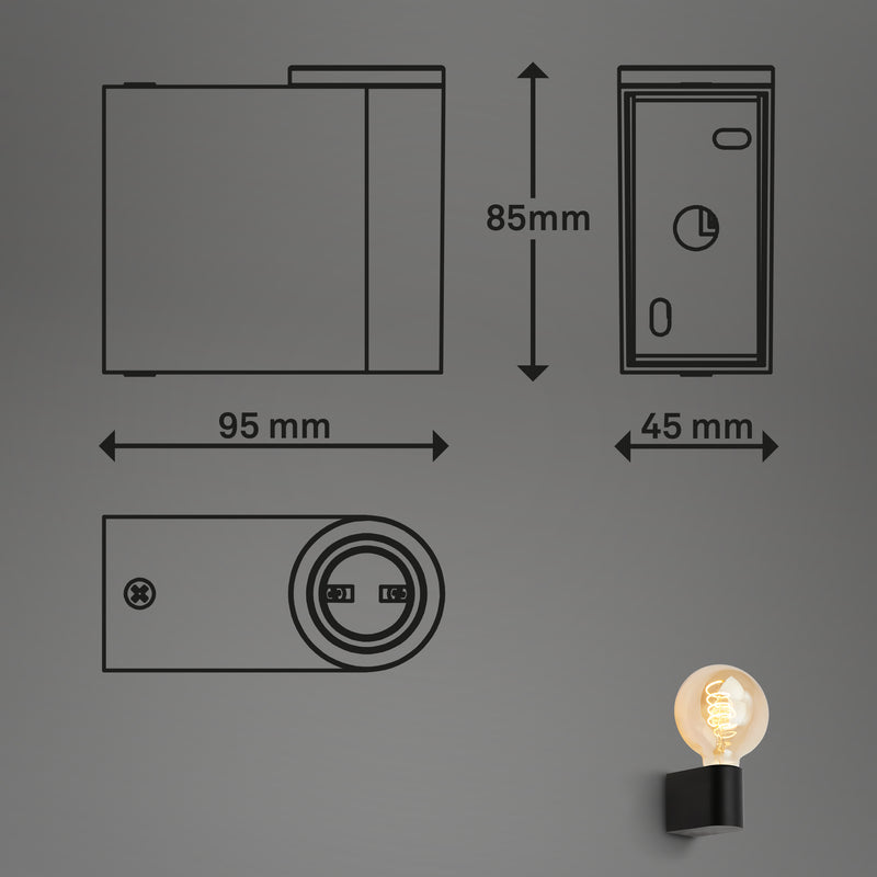 BRILONER Leuchten Wandleuchte schwarz IP44 E27