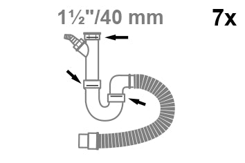 Schütte Siphondichtung 1 1/2" x 40 mm für Spültisch, 7er-Set