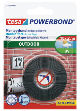 tesa Powerbond OUTDOOR Montageband beidseitig klebend, grün (19 mm x 1,5 m)