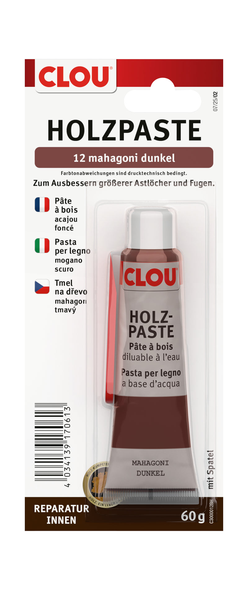 CLOU Holzpaste dunkel 60 g, gebrauchsfertige Ausbesserungsmasse