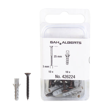 GAH Alberts Schrauben- und Dübelset brüniert 3,0 x 25 mm (je 10 Stück)