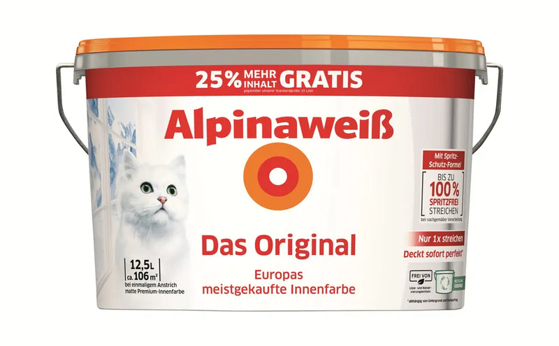 ALPINAweiß 10 L + 25% Gratis „Das Original Spritz-frei / PCR“