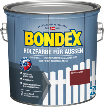 Bondex Holzfarbe für außen Schwedenrot, seidenglänzend, 2,5 l