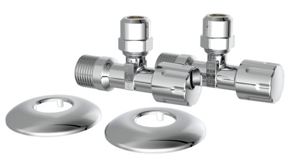 Schütte Eckventil verchromt 1/2" AG x 3/8" AG x 10 mm Q (2 Stück) mit Schubrosette