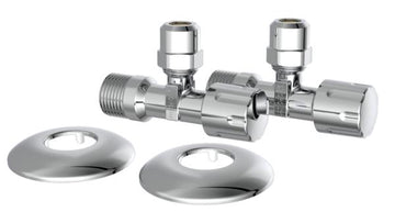 Schütte Eckventil verchromt 1/2" AG x 3/8" AG x 10 mm Q (2 Stück) mit Schubrosette