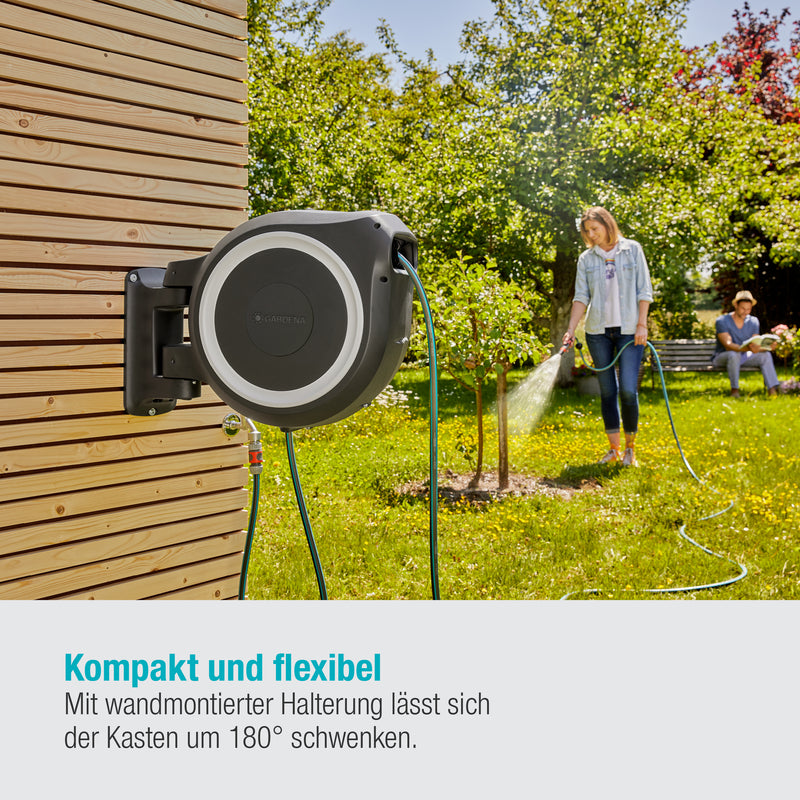 GARDENA Wand-Schlauchbox RollUp L, weiß, mit 30 m Schlauch