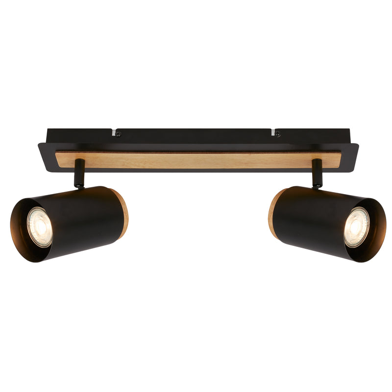 BRILONER Duta LED Spot schwarz/holz, 2-flammig, GU10, IP20