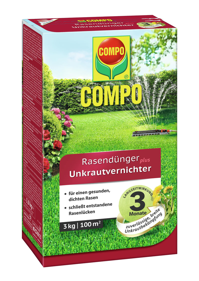 COMPO Rasendünger plus UV mit Unkrautvernichter, für Rasen