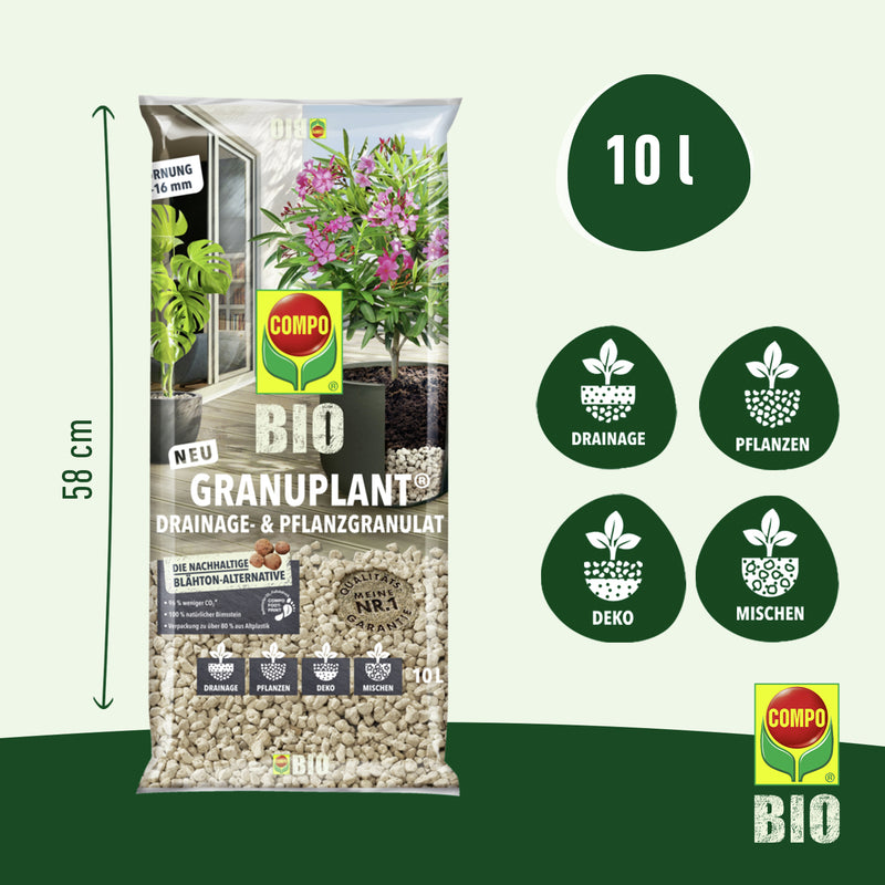 COMPO BIO Drainage- & Pflanzgranulat Granuplante 10 l, natürliches Bimsgranulat