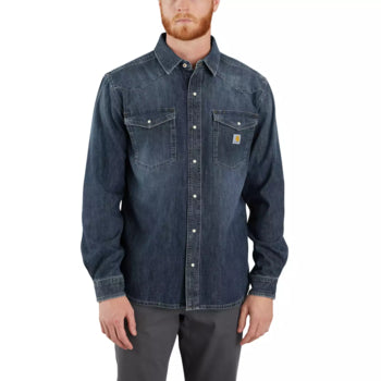 Carhartt Montana Relaxed Fit Langarm-Hemd in Blau/Grau, Denim, XXL