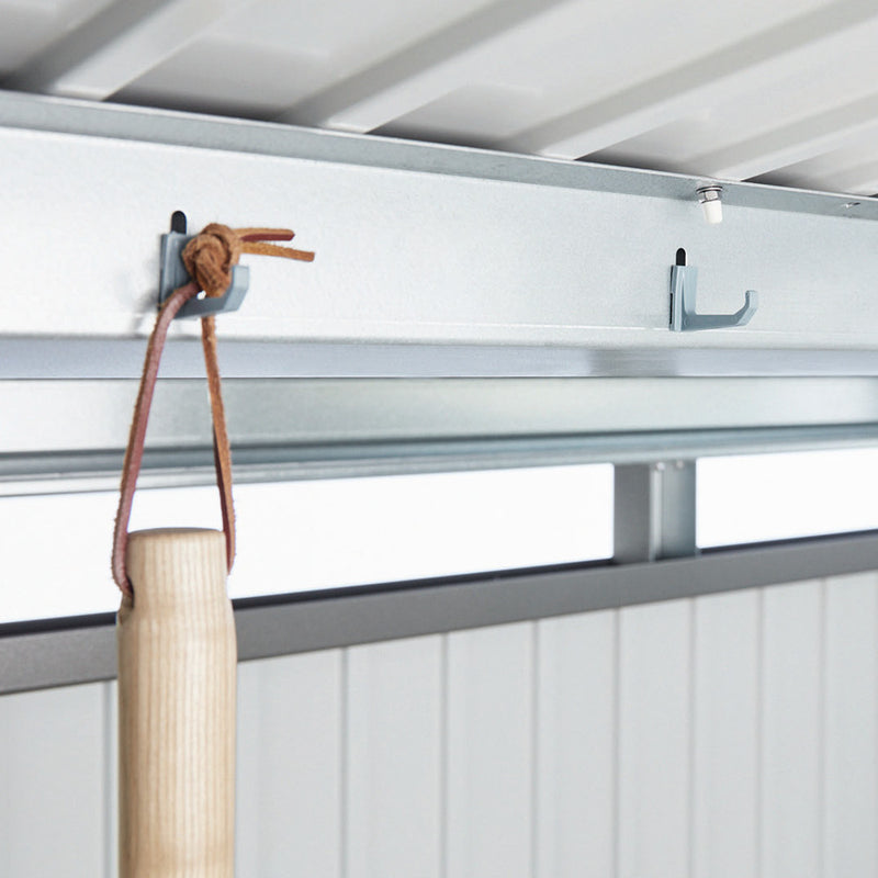 Biohort Gerätehaus Panorama – Detail, Ordnungssystem Dachtraeger, Dunkelgrau-metallic