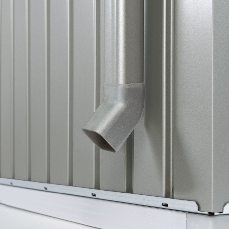 Biohort Gerätehaus HighLine – Detail, Regenfallrohr, Silber-metallic
