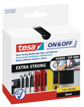 Tesa On&Off Extra Stark Klettband schwarz, 50 mm breit, 1 m lang