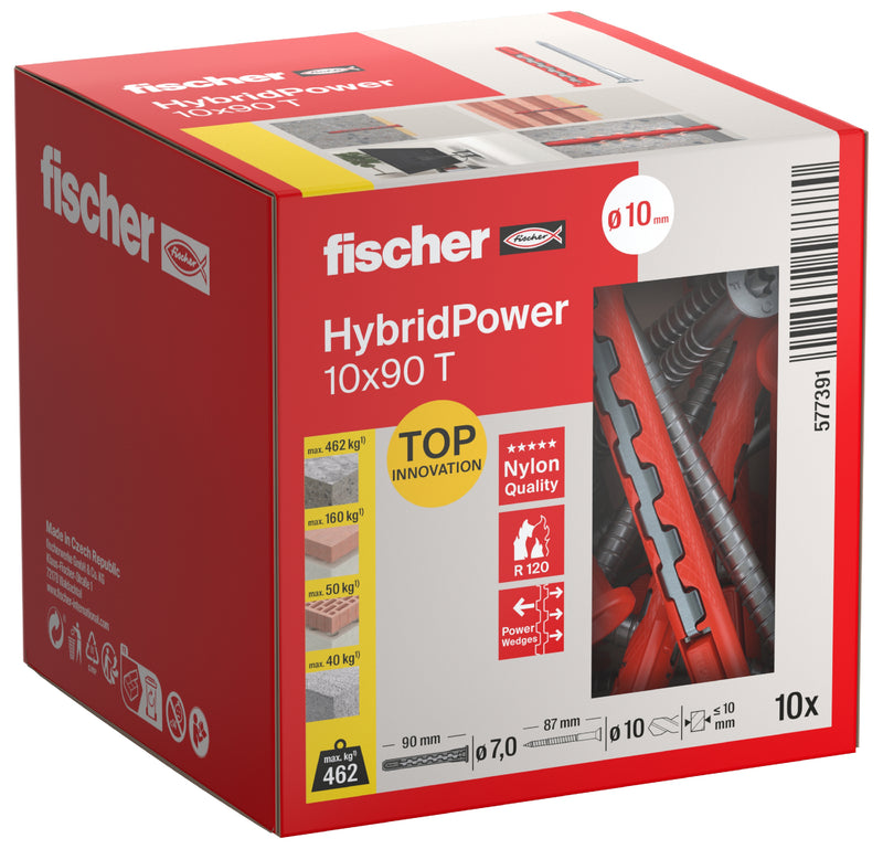 fischer HybridPower Langschaftdübel 10x90 T, Kunststoff/Stahl, 10 Stück