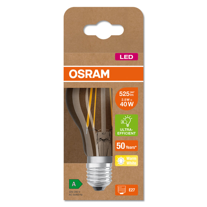 LEDVANCE Ultra CLA40 LED-Lampe klar Filament, warmweiß 3000K (E27)