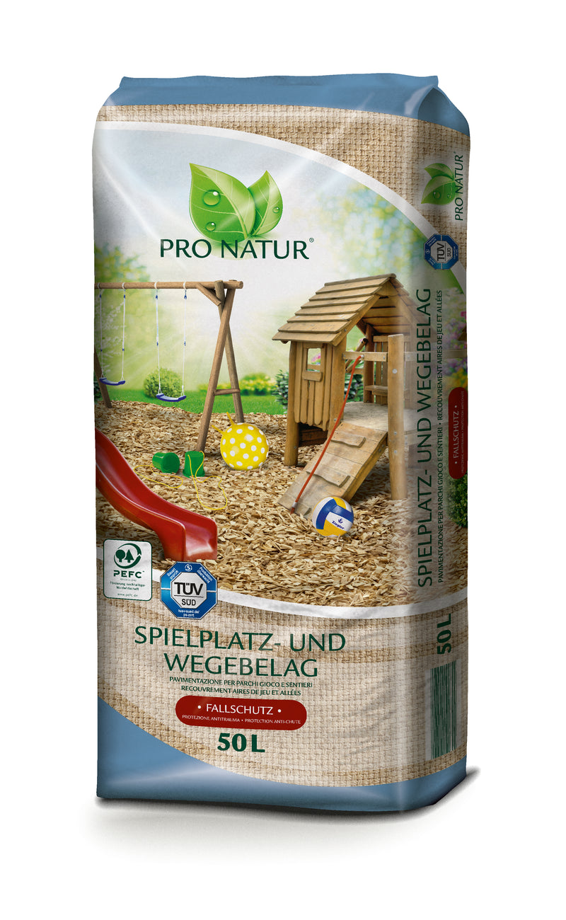 Pro Natur Spielplatz- und Wegebelag 50 l Fallschutz aus naturreinem Hackgut
