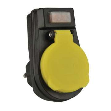 UNITEC Zwischenstecker mit Schalter IP44, schwarz/gelb, 230 V