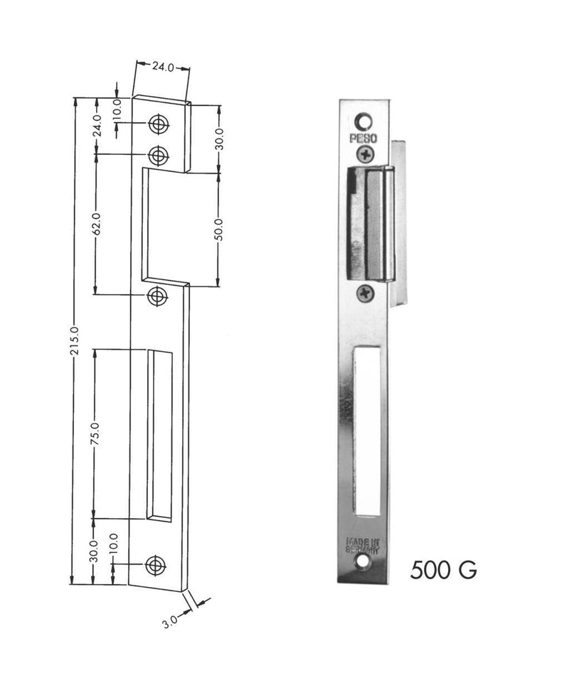 Bever Elektronischer Türöffner 12 V Flachblech, Länge 215 mm