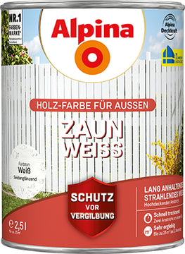 Alpina Zaun-Weiß weißer Holzanstrich für Zäune, 2,5 l